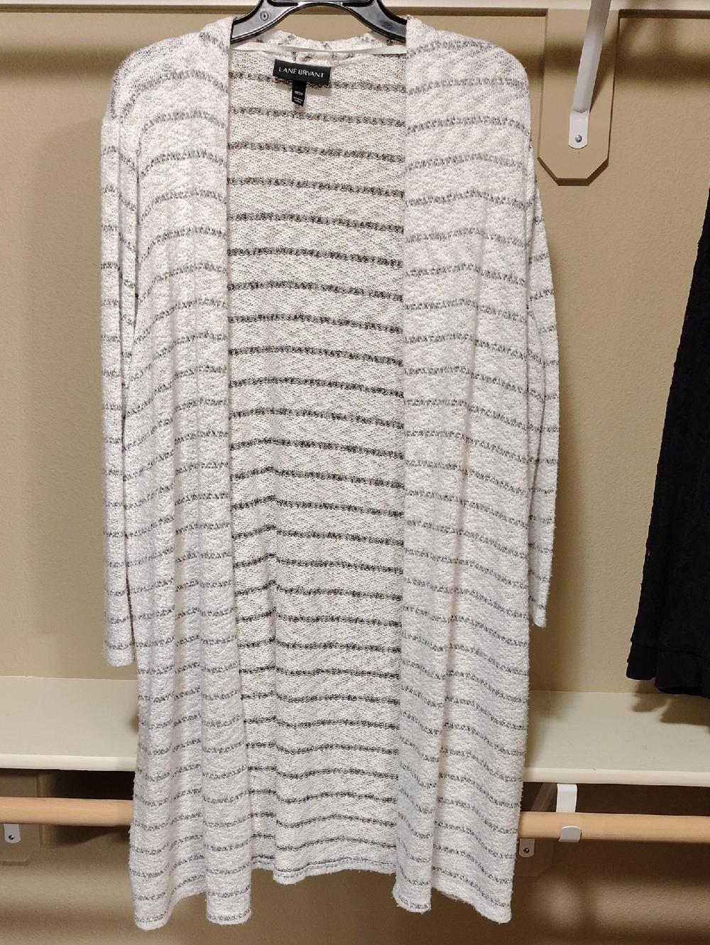 Lane Bryant White and Gray Striped Open-Front Cardigan